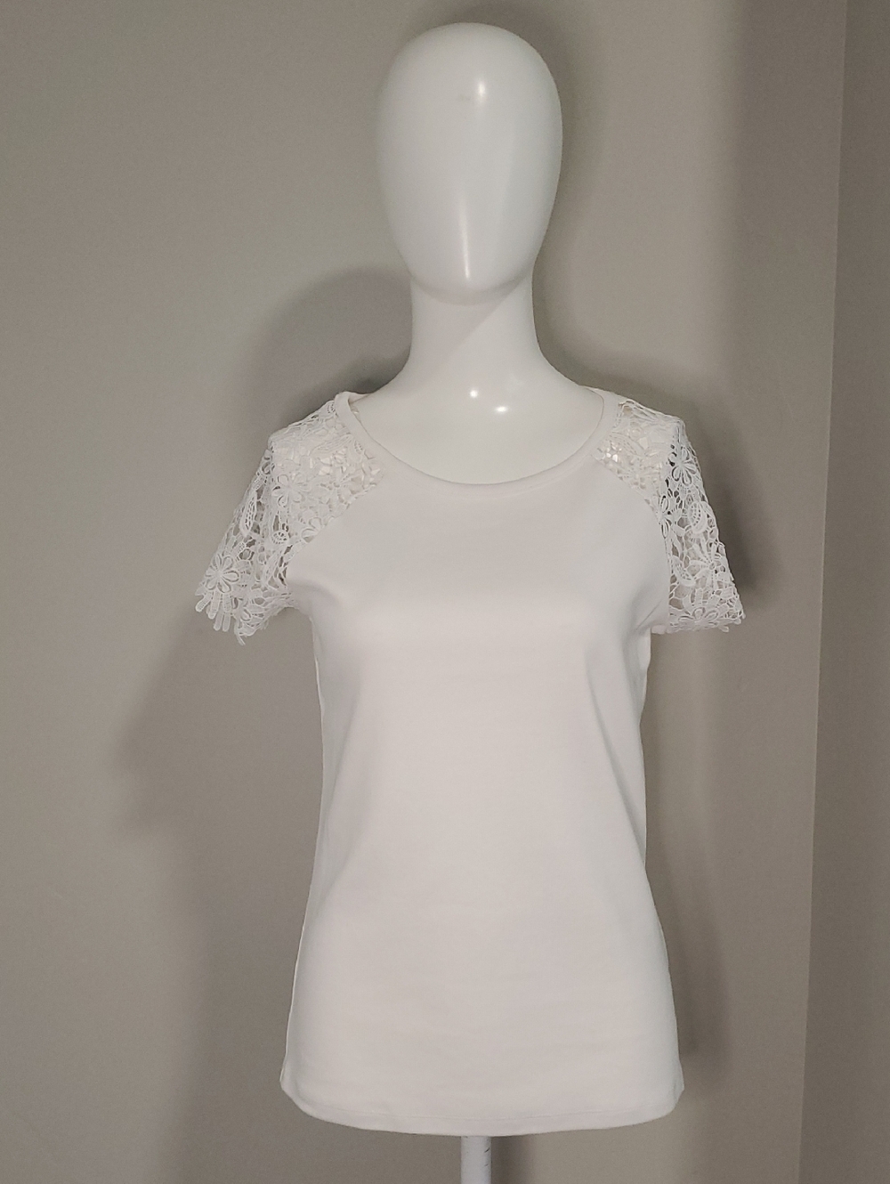 Rafaella White Tee with Lace Cap Sleeves